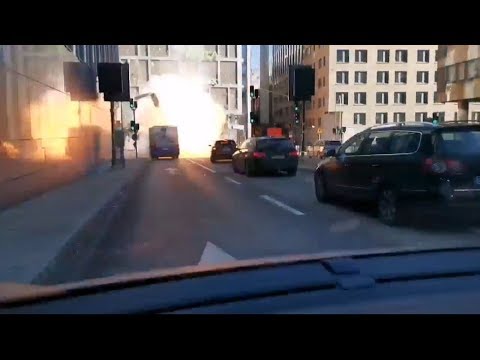 Bus explodes in central Stockholm (ACTUAL FOOTAGE OF EXPLOSION)