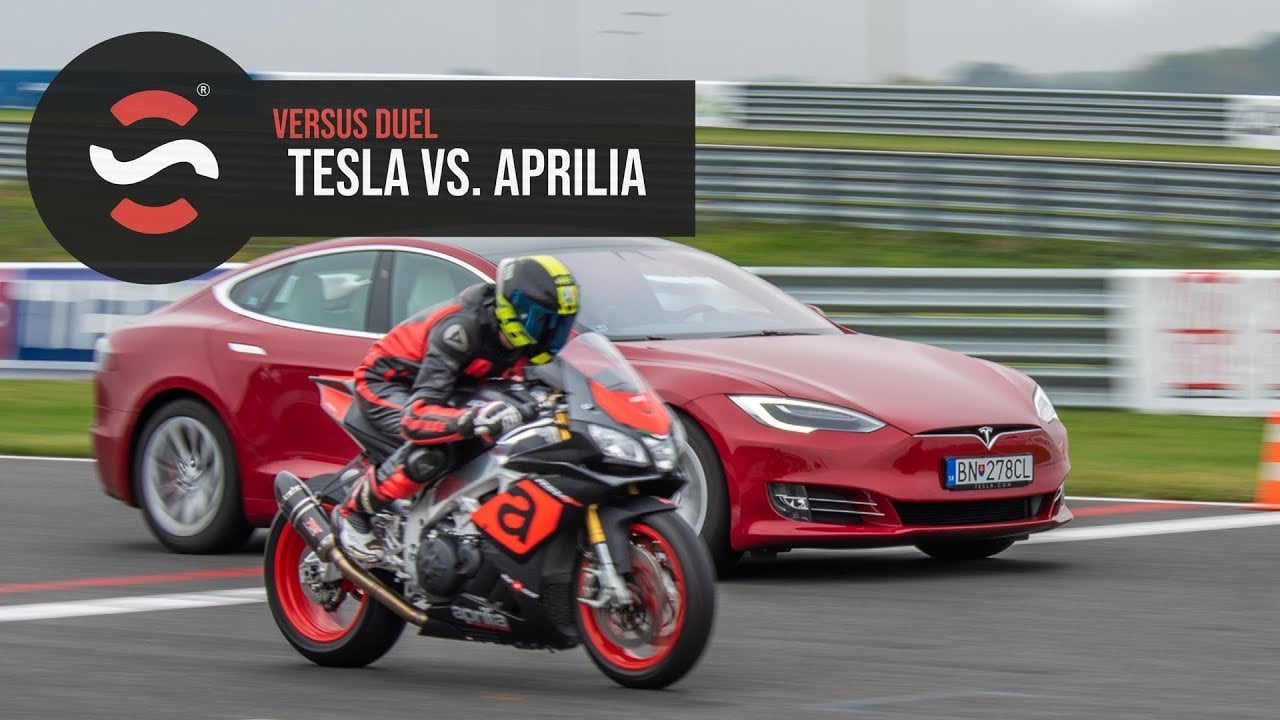 Tesla Model S P100D vs Aprilia - Startstop.sk - Drag Race