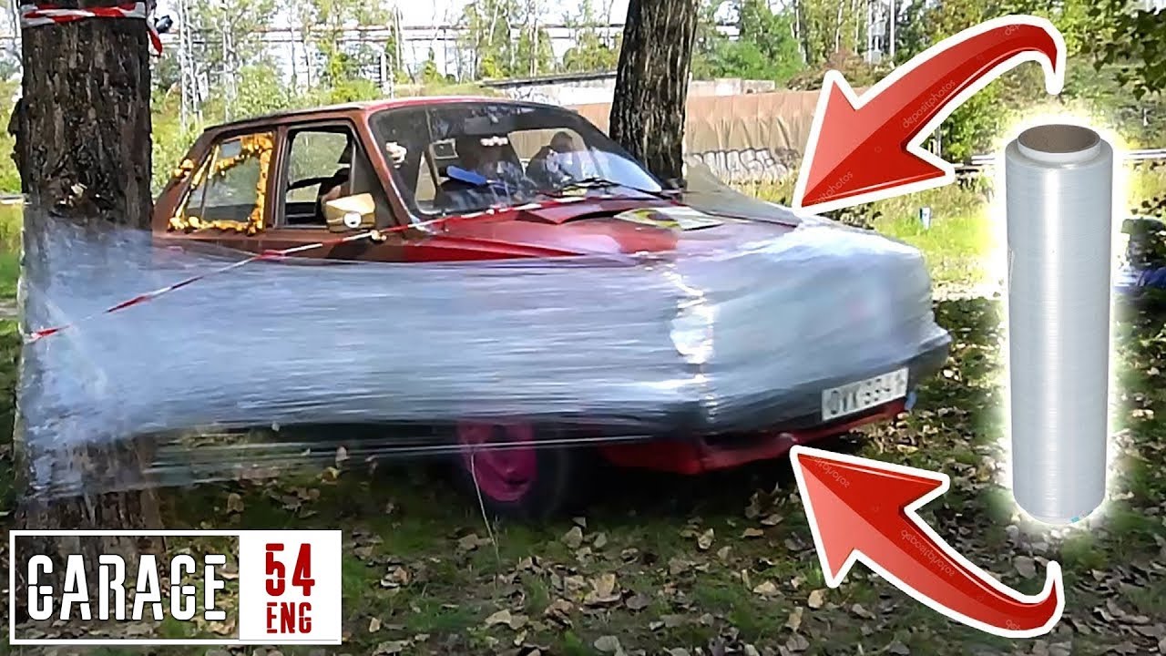 One kilometer of PLASTIC WRAP vs CAR