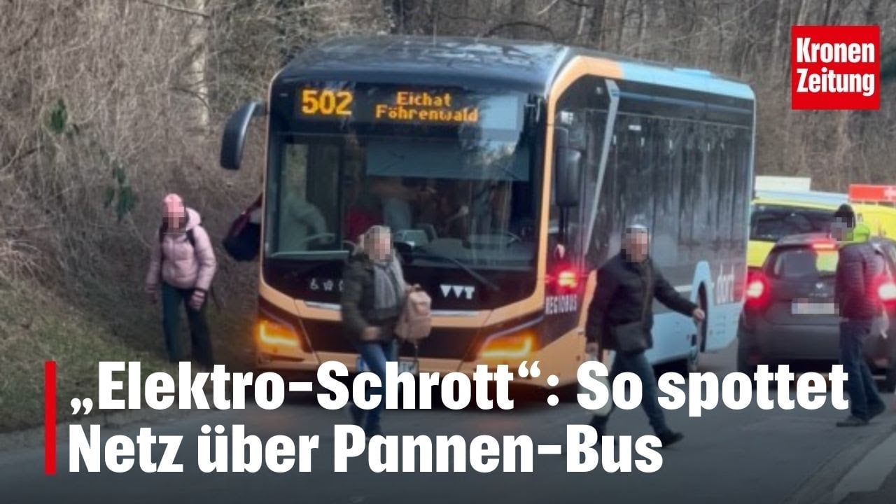 „Elektro-Schrott“: So spottet Netz über Pannen-Bus I krone.tv NEWS