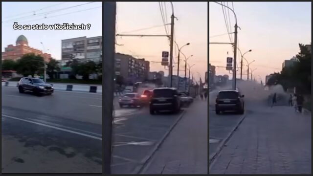 Koláž screenshotov videa nehody BMW X5 v meste