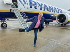 šéf spoločnosti Ryanair Michael O′Leary stojí pred lietadlom