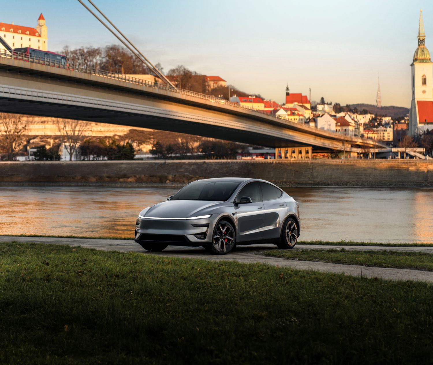 Tesla Model Y pod mostom SNP