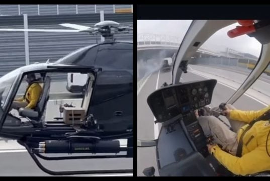 Fred North prelet helikoptéry popod diaľničný most pri Žiline