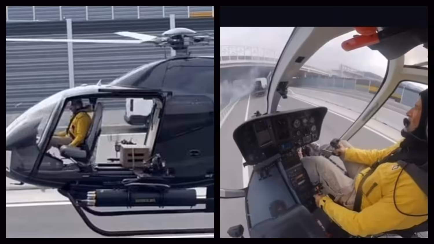 Fred North prelet helikoptéry popod diaľničný most pri Žiline