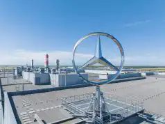 Nemecký priemysel upadá, najväčší závod Mercedesu sa rodí pri Slovensku logo Mercedes-Benz vo fabrike v maďarskom Kecskeméte